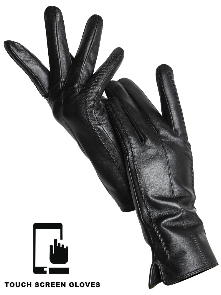 Gants Cuir Femme Hiver - Peau de Mouton Doublés Velours Tactiles