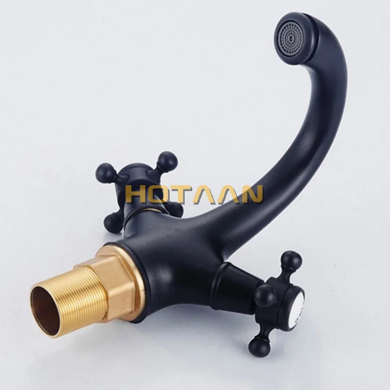 Robinet Lavabo Antique Laiton Massif 2 Poignées Rétro Mitigeur Vasque Eau Chaude Froide