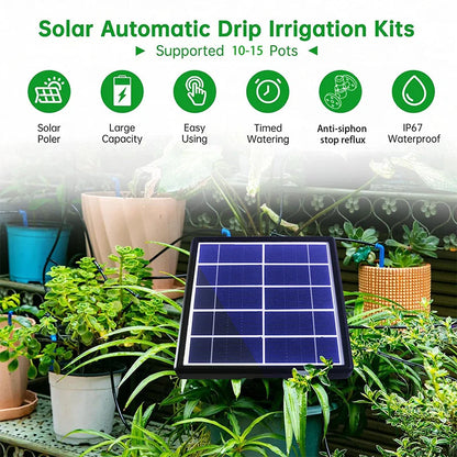 Kit d’Irrigation Solaire Automatique Goutte-à-Goutte – IP65, 30 Durées, 7 Intervalles, Jardin et Balcon
