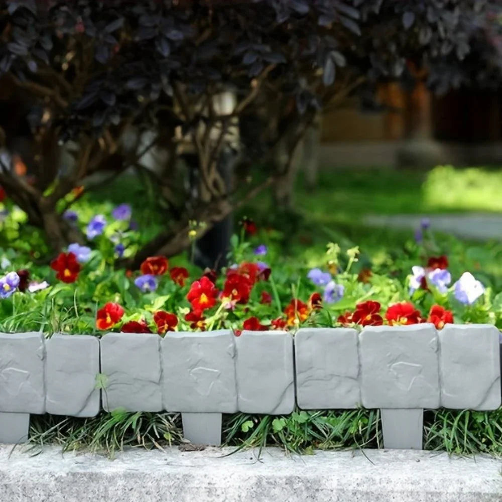Bordures de jardin imitation pierre en plastique – Clôture décorative extérieure | Lot de 10 ou 20 pcs
