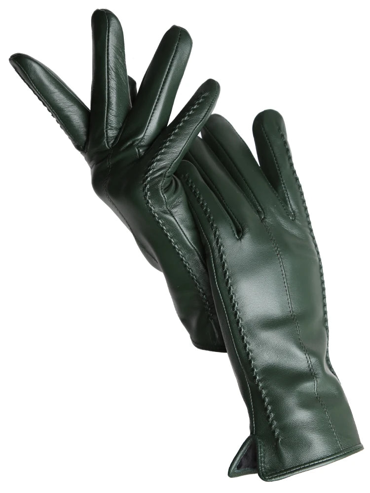 Gants Cuir Femme Hiver - Peau de Mouton Doublés Velours Tactiles