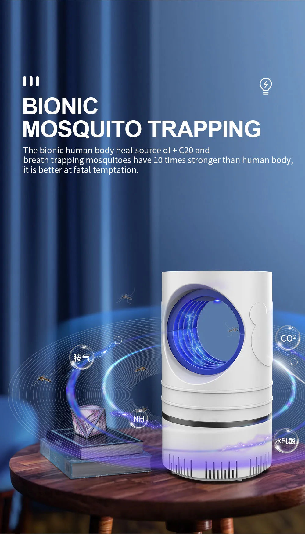 Piège à Moustiques USB LED – Lampe Anti-Insectes 360° à Aspiration
