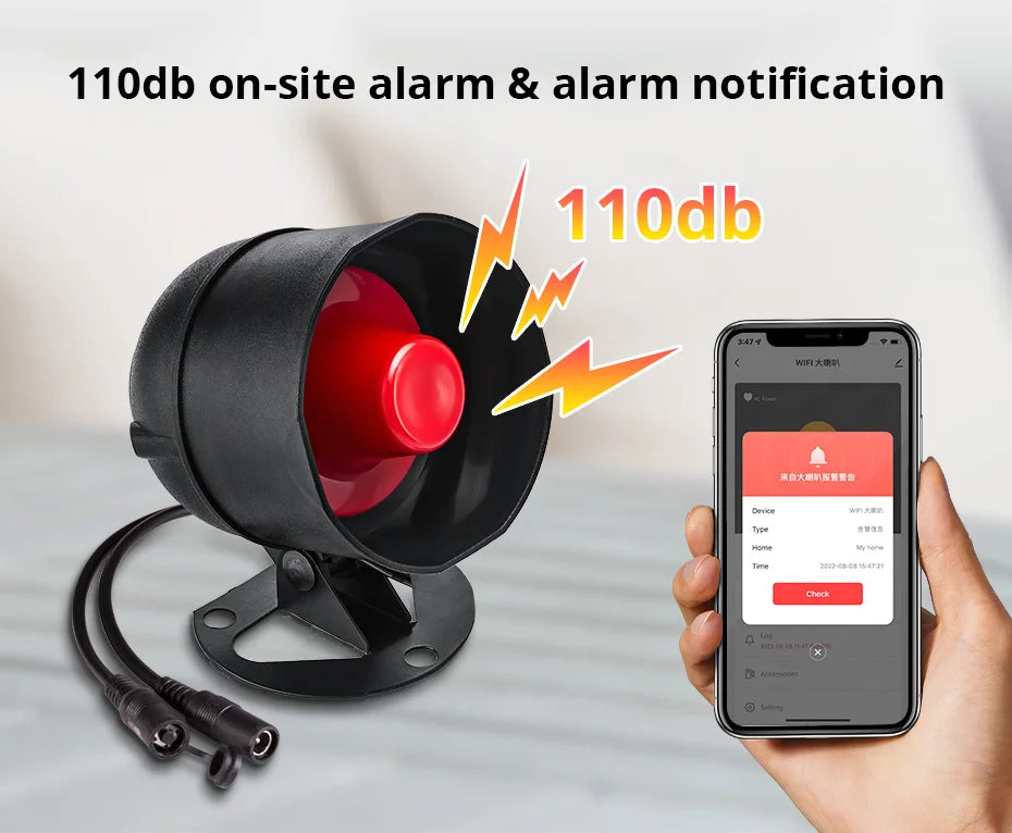 Sirène d'Alarme WiFi KERUI 110dB – Compatible Tuya, Alexa & Google Home, Détecteur de Mouvement