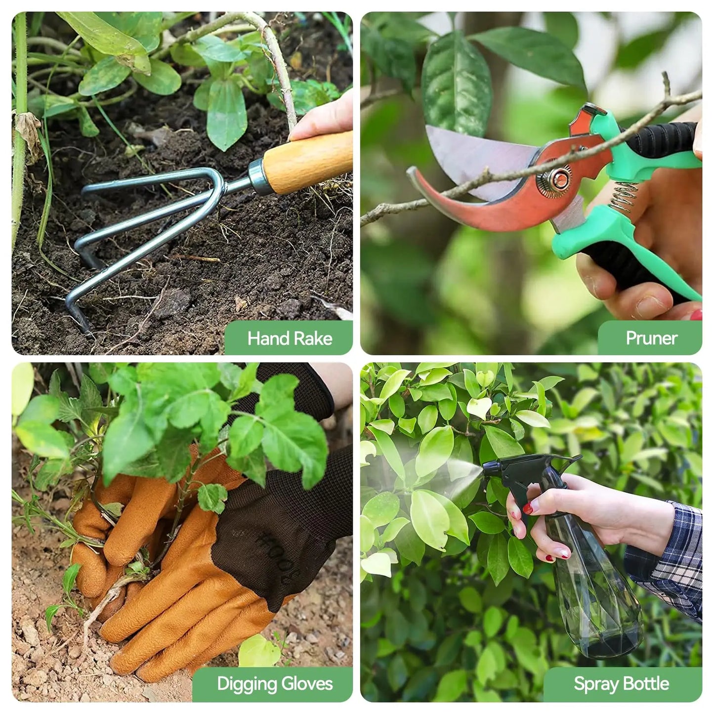 Coffret 9 Outils de Jardinage en Acier Inoxydable – Manches en Bois, Désherbage et Plantation