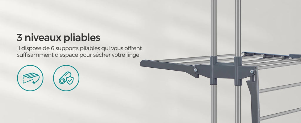 Étendoir à Linge SONGMICS 4 Niveaux Pliable sur Roulettes - 35kg Capacité