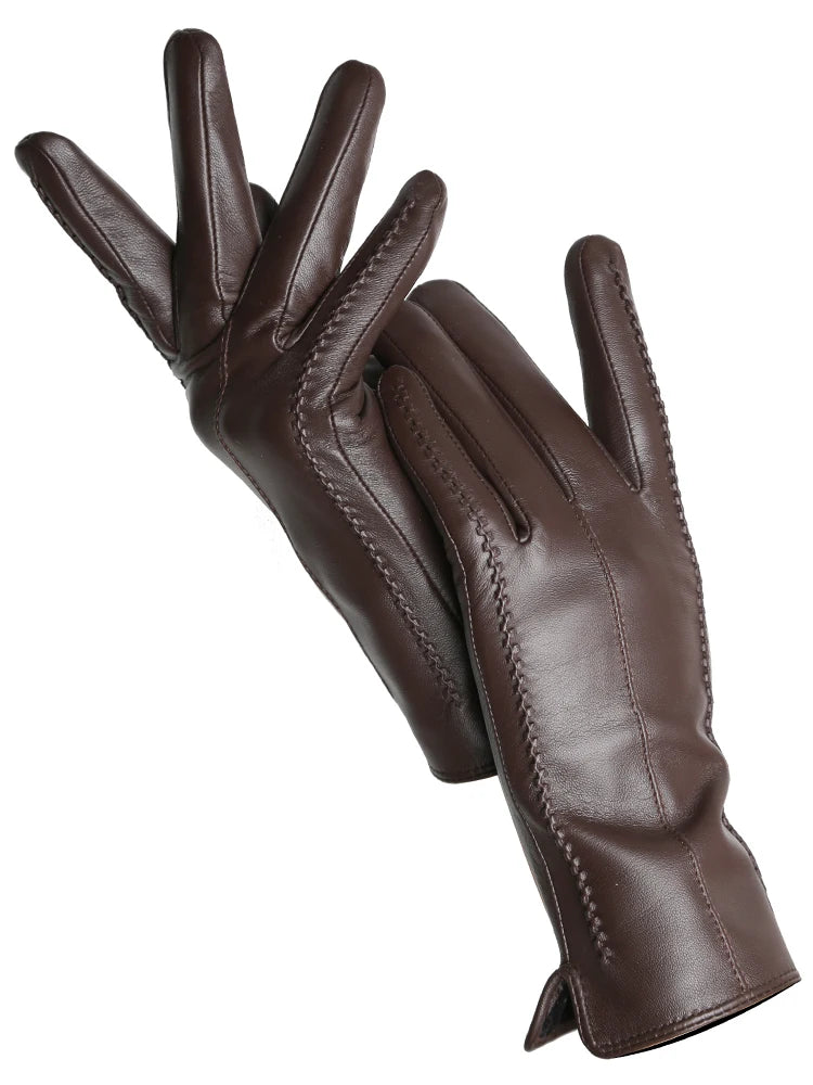 Gants Cuir Femme Hiver - Peau de Mouton Doublés Velours Tactiles