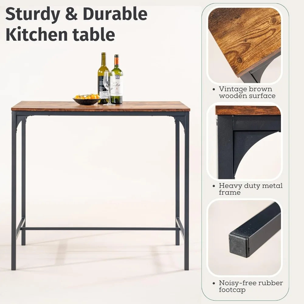 Set de Bar 5 Pièces - Table Bistro + 4 Tabourets Hauts Cadre Acier Style Industriel Marron Rustique