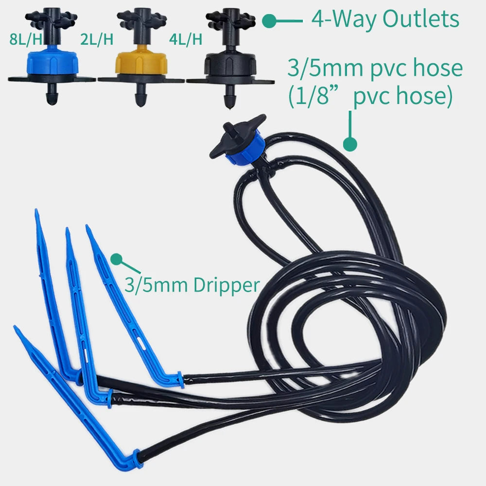 Kit d’Irrigation Goutte-à-Goutte 2 ou 4 Voies – Flèches Drip 3/5mm pour Pot, Jardin et Serre