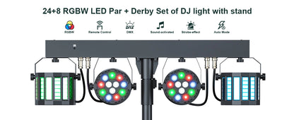 Kit Projecteurs Scène Fieryzeal 60W RGBW – 2 PAR LED + 2 Sabres, DMX512, Télécommande, Prise EU