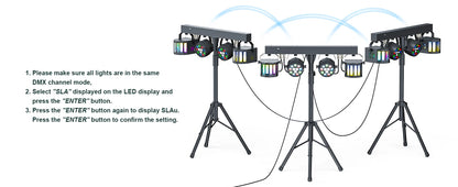 Kit Projecteurs Scène Fieryzeal 60W RGBW – 2 PAR LED + 2 Sabres, DMX512, Télécommande, Prise EU