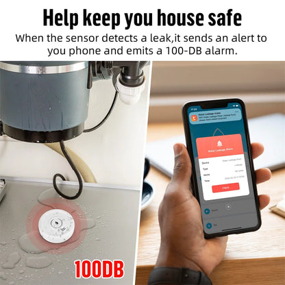Détecteur de Fuite d'Eau WiFi Fuers – Alarme 100dB, Alerte Smartphone, Compatible Tuya/Smart Life