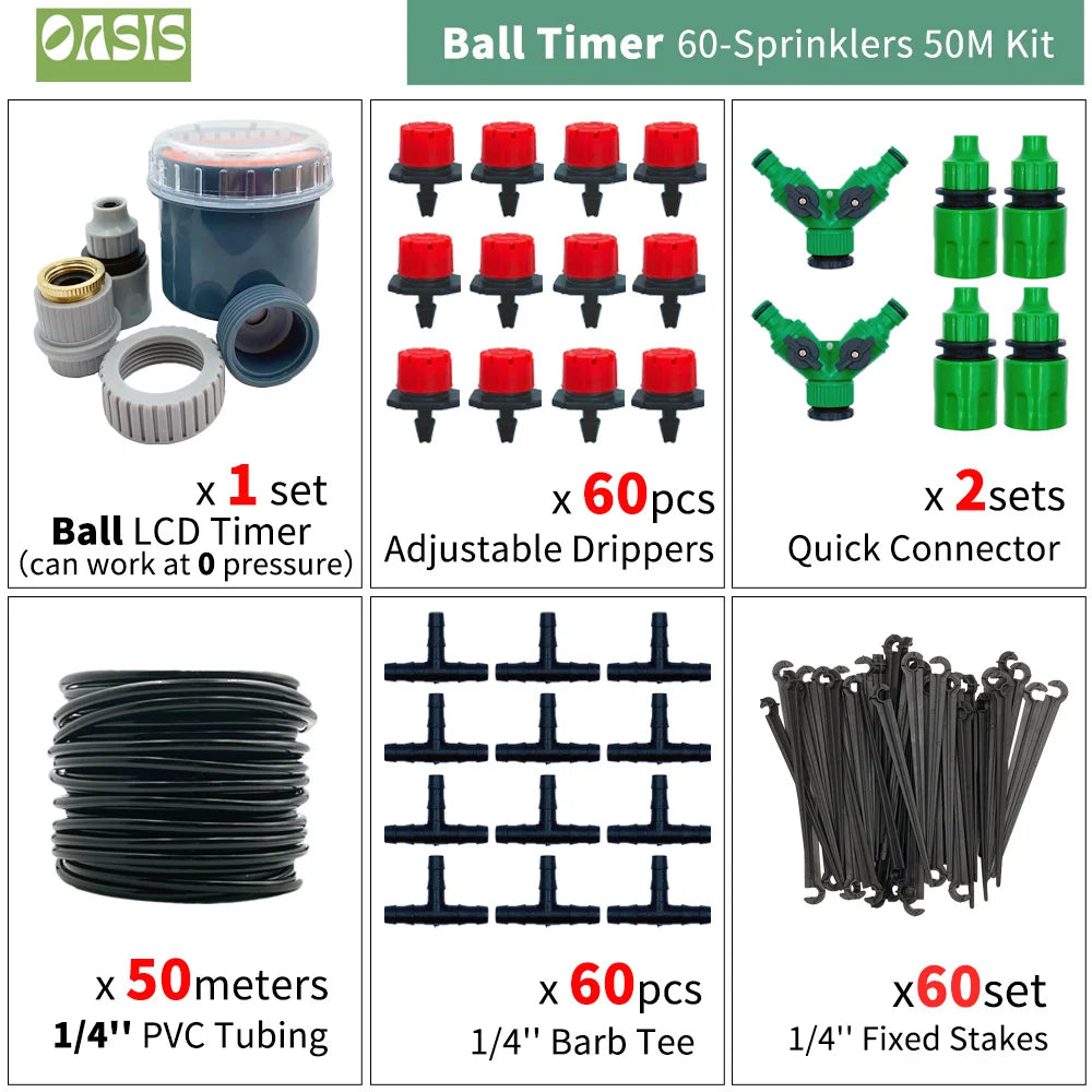 Système d'Irrigation Oasis 30M - Pompe Automatique Goutte-à-Goutte Jardin DIY