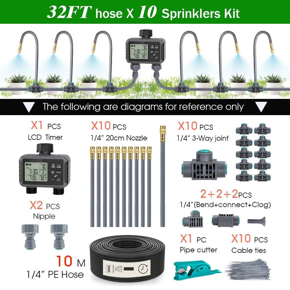 Programmateur d'Arrosage Double Zone LCD - Timer Intelligent Brumisation Refroidissement Jardin