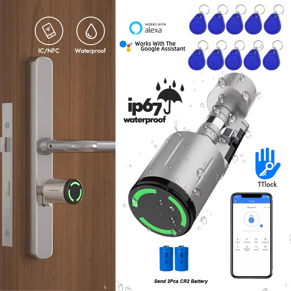 Cylindre Serrure Connectée TTlock - IP67 Étanche, App Bluetooth, Carte RFID/NFC, Anti-Perçage - Tuya Smart