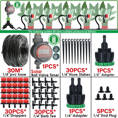 Kit Irrigation Goutte-à-Goutte KESLA – Tuyau 4/7mm, Programmateur & Capteur Pluie (5M à 50M)