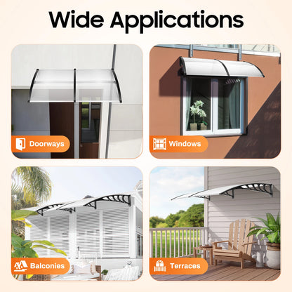 Auvent de Porte Transparent 200x90 cm – Abri Pluie Anti-UV, Polycarbonate, Sans Console Visible
