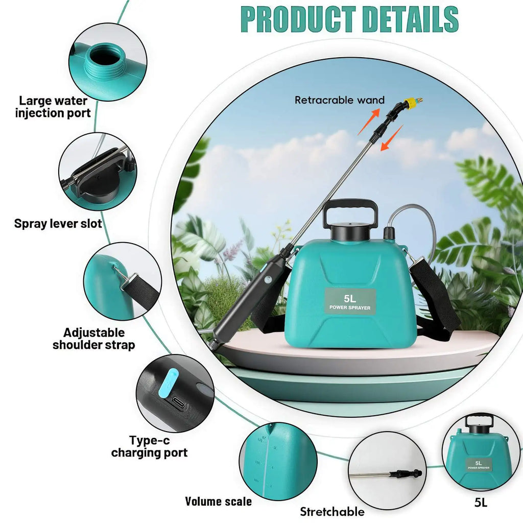 Pulvérisateur Électrique Rechargeable 5L USB - Pistolet Automatique sans Fil pour Jardin et Plantes