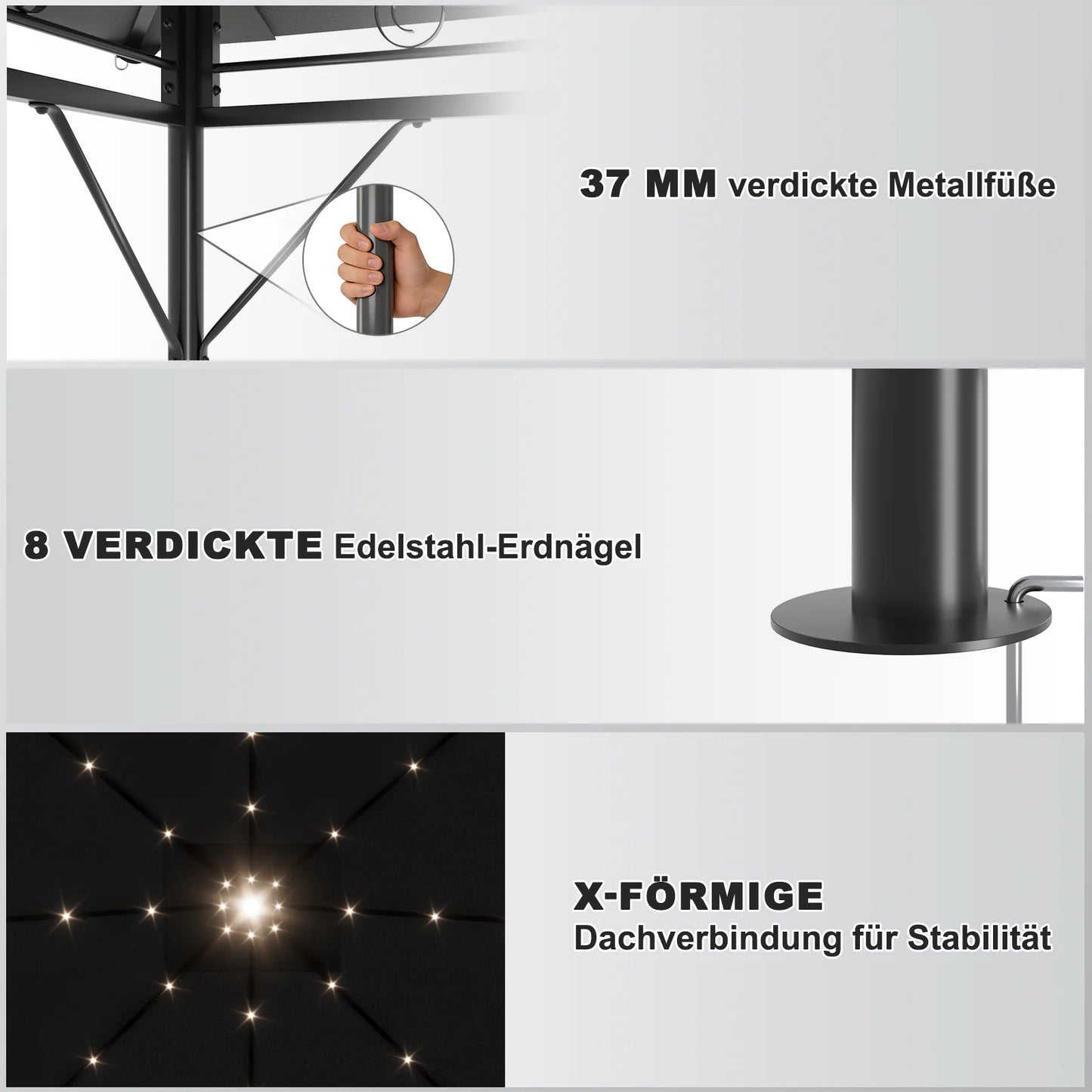 Pergola de Jardin 3x3m Double Toit – Aluminium, Rideaux Zippés & LED Solaire Optionnel | Devoko