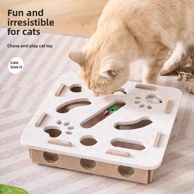 Jouet Puzzle pour Chat en Feutre - Boîte d'Exercice avec Balle Chasse Intérieur