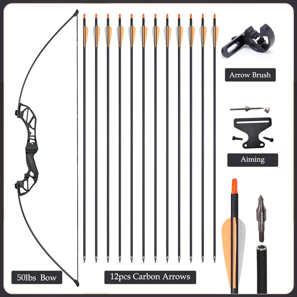 Arc Recurve Tir à l'Arc 20-50lbs Démontable avec Flèches Carbone Carquois Cible Entraînement