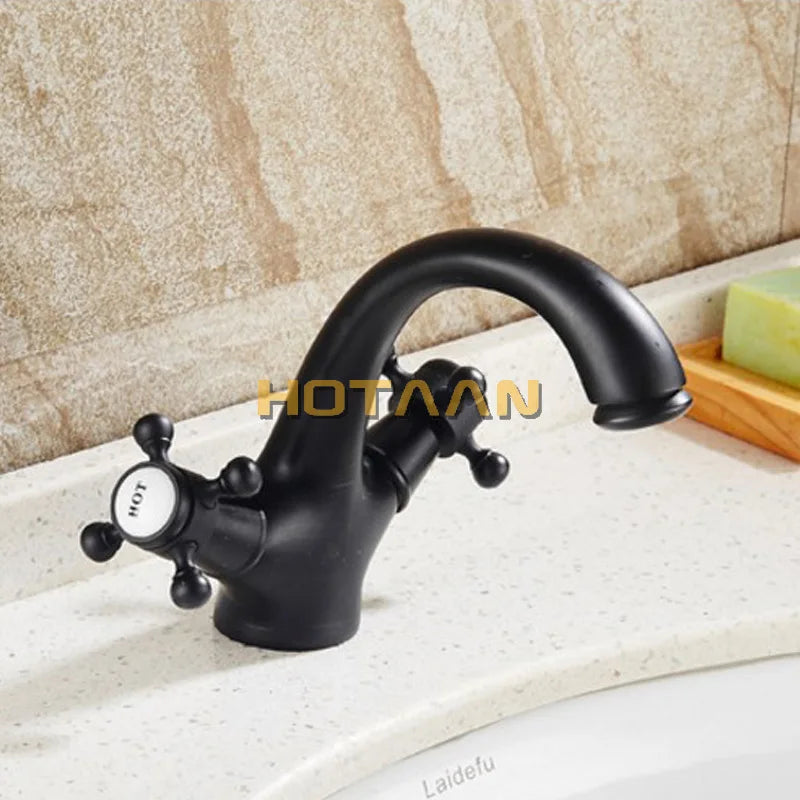 Robinet Lavabo Antique Laiton Massif 2 Poignées Rétro Mitigeur Vasque Eau Chaude Froide