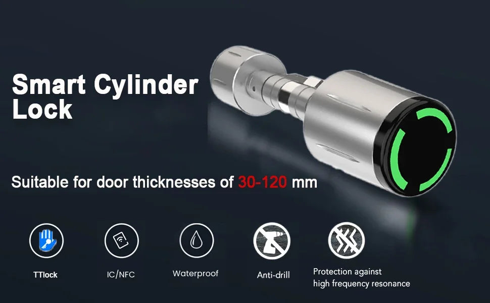 Cylindre Serrure Connectée TTlock - IP67 Étanche, App Bluetooth, Carte RFID/NFC, Anti-Perçage - Tuya Smart