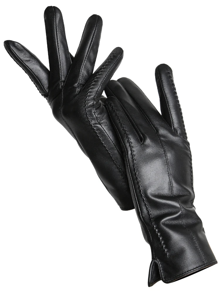 Gants Cuir Femme Hiver - Peau de Mouton Doublés Velours Tactiles