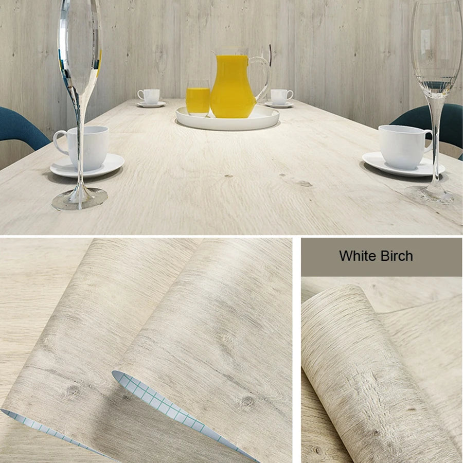 Papier Peint Adhésif Effet Bois - Rouleau PVC Imperméable Autocollant Meuble Cuisine