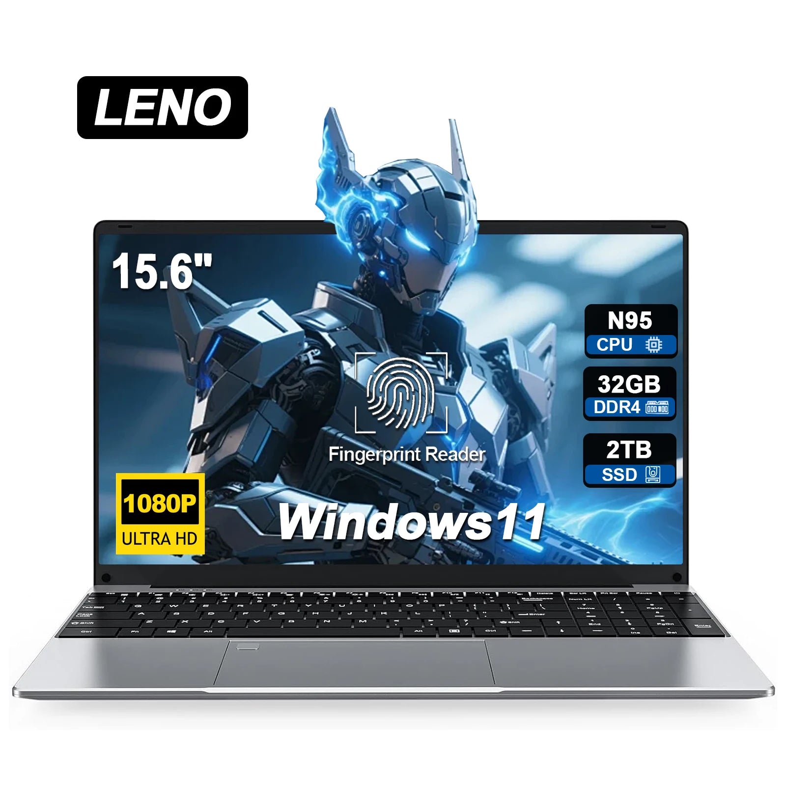 PC Portable 15.6" Intel N95 - 32GB RAM, 2TB SSD, Windows 11, Rétroéclairé, Empreinte Digitale