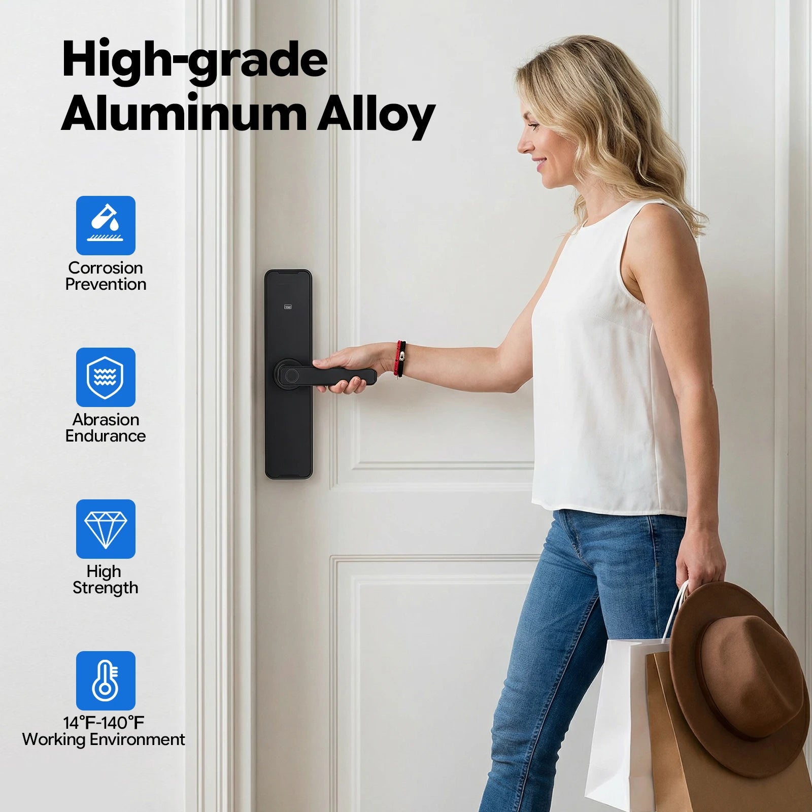 Serrure Intelligente Connectée Tuya – Empreinte, Code, Carte, Clé, App – Aluminium Noir