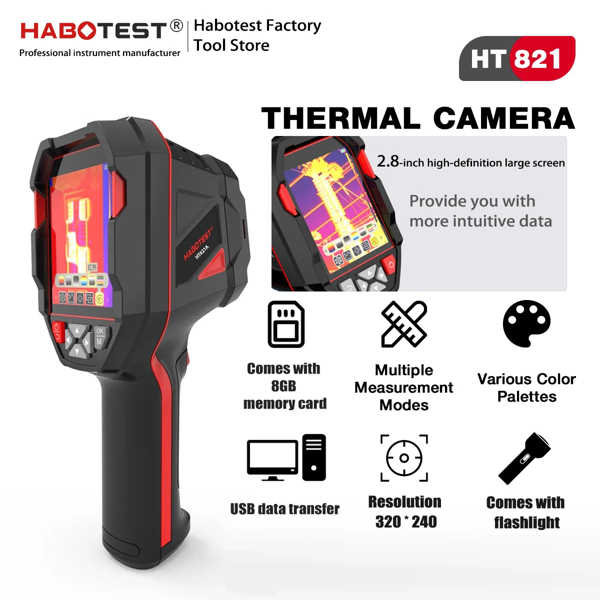HABOTEST HT821A rechargeable thermal imaging camera -20 ℃~550 ℃ waterproof, dustproof, and anti drop handheld thermal imaging