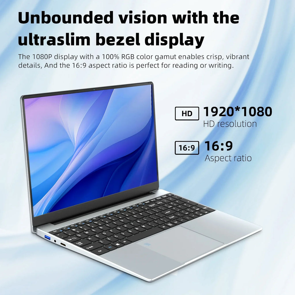 PC Portable 15.6" Intel N95 - 32GB RAM, 2TB SSD, Windows 11, Rétroéclairé, Empreinte Digitale