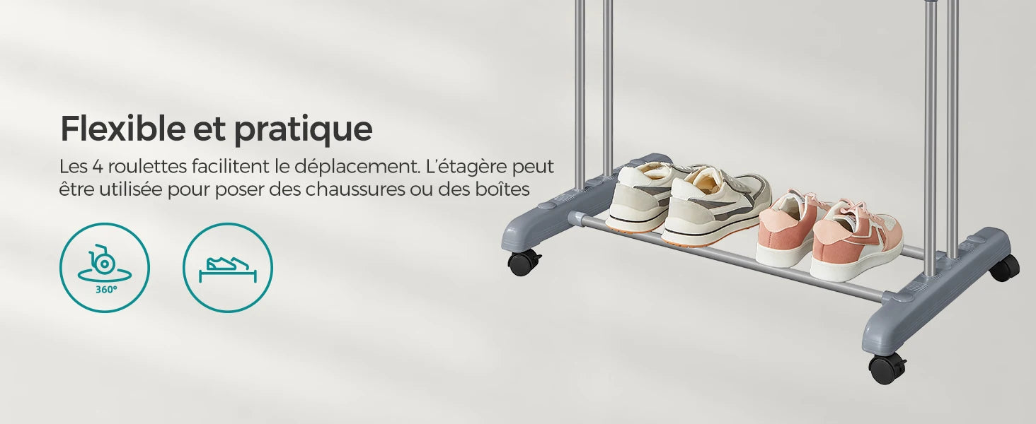 Étendoir à Linge SONGMICS 4 Niveaux Pliable sur Roulettes - 35kg Capacité