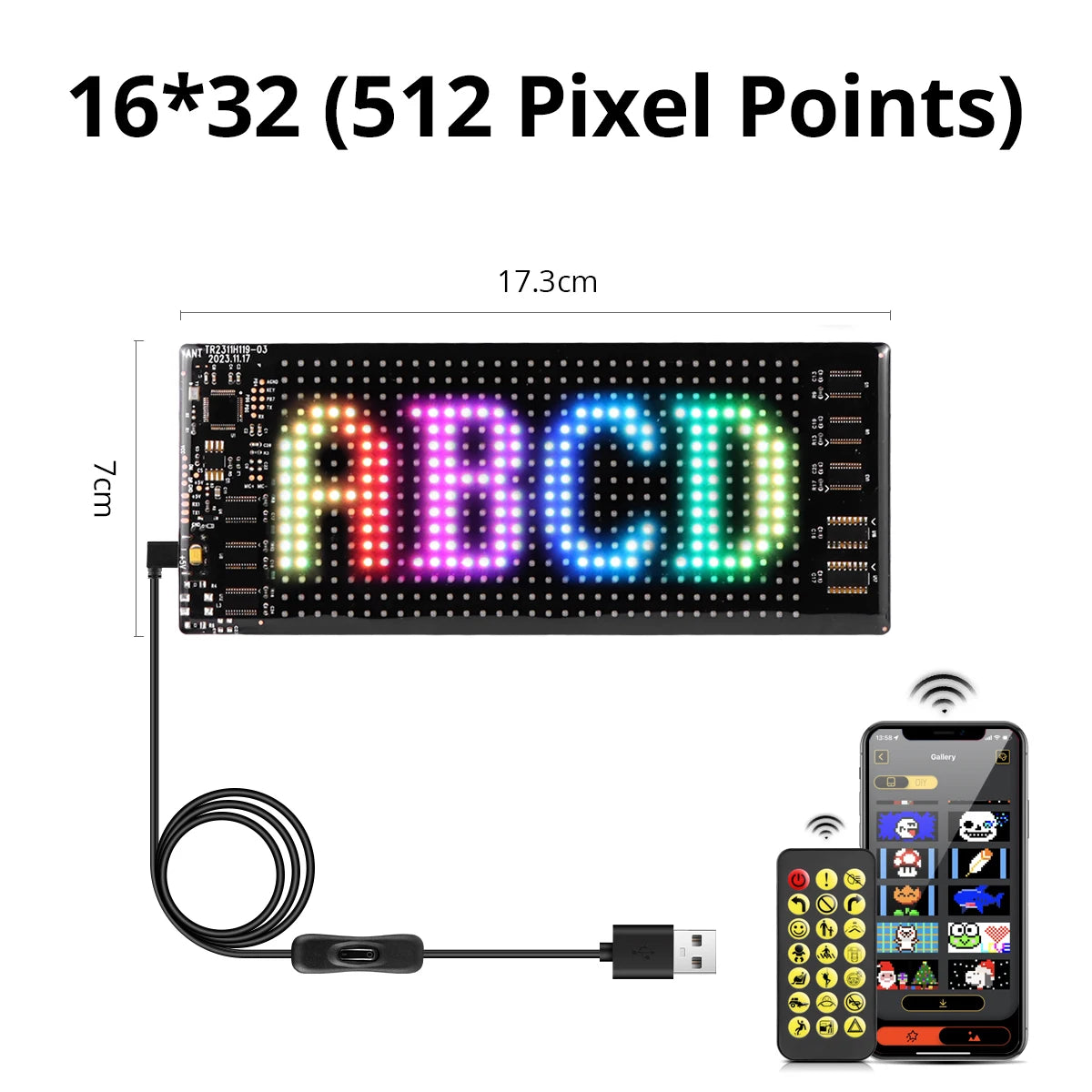 Panneau LED Pixel Flexible USB Bluetooth – Affichage Texte & GIF Personnalisable