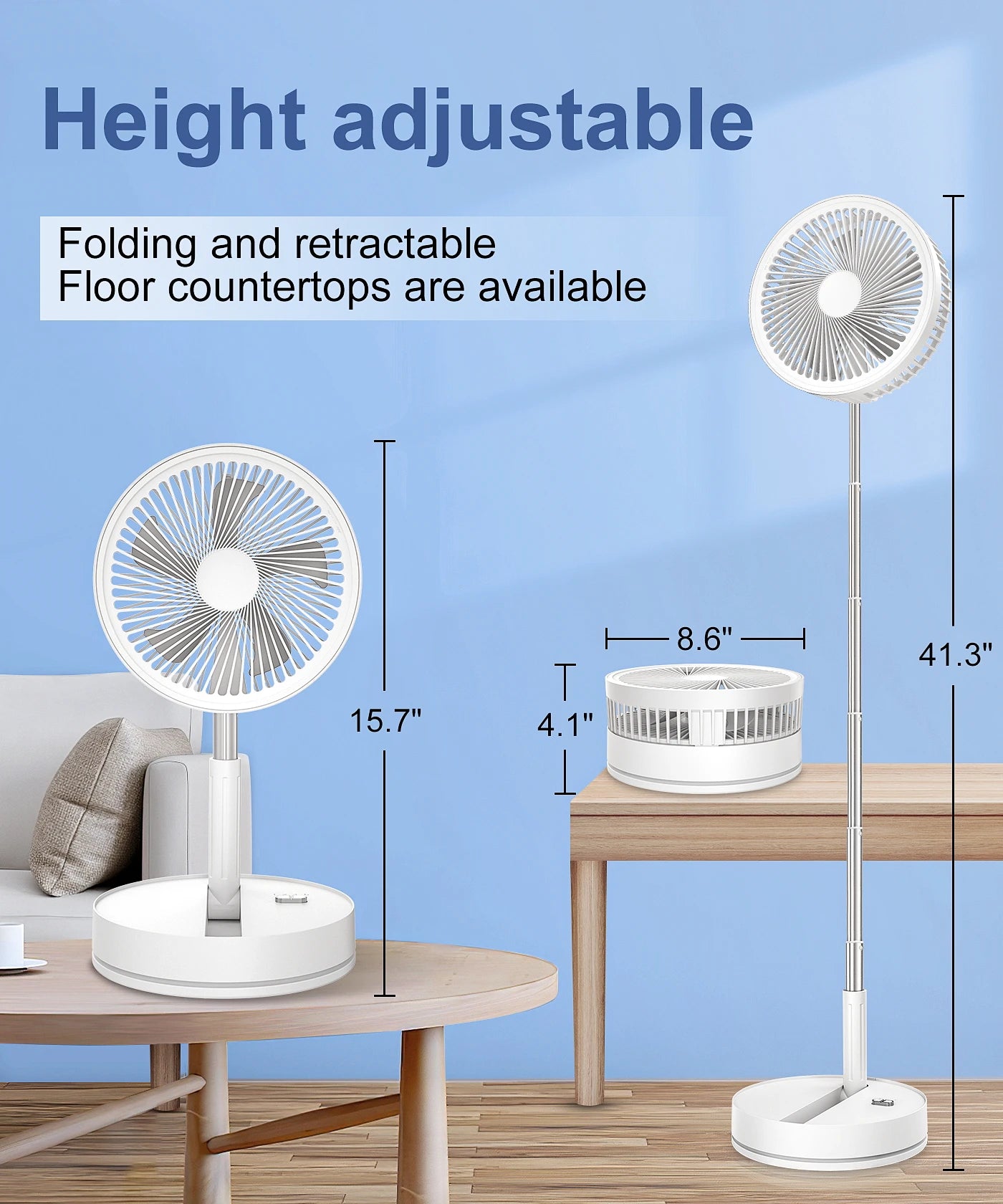Ventilateur de bureau télescopique pliant – Batterie 7200 mAh, USB-C, Télécommande