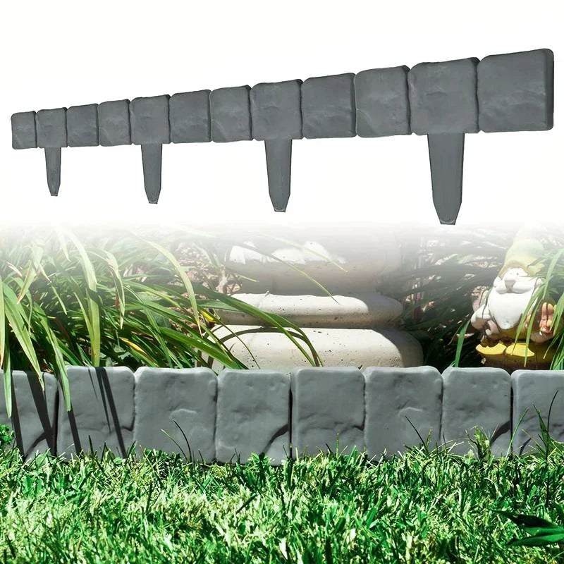 Bordures de jardin imitation pierre en plastique – Clôture décorative extérieure | Lot de 10 ou 20 pcs