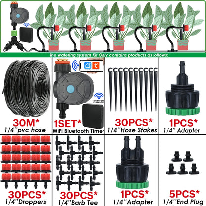 Kit Irrigation Goutte-à-Goutte KESLA – Tuyau 4/7mm, Programmateur & Capteur Pluie (5M à 50M)