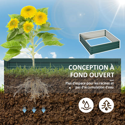Carré Potager Outsunny 120x120x30 cm – Acier Galvanisé Vert Foncé, Jardinière Surelévée