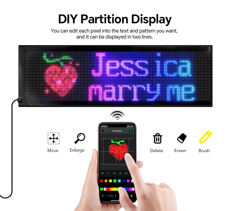 Panneau LED Pixel Flexible USB Bluetooth – Affichage Texte & GIF Personnalisable