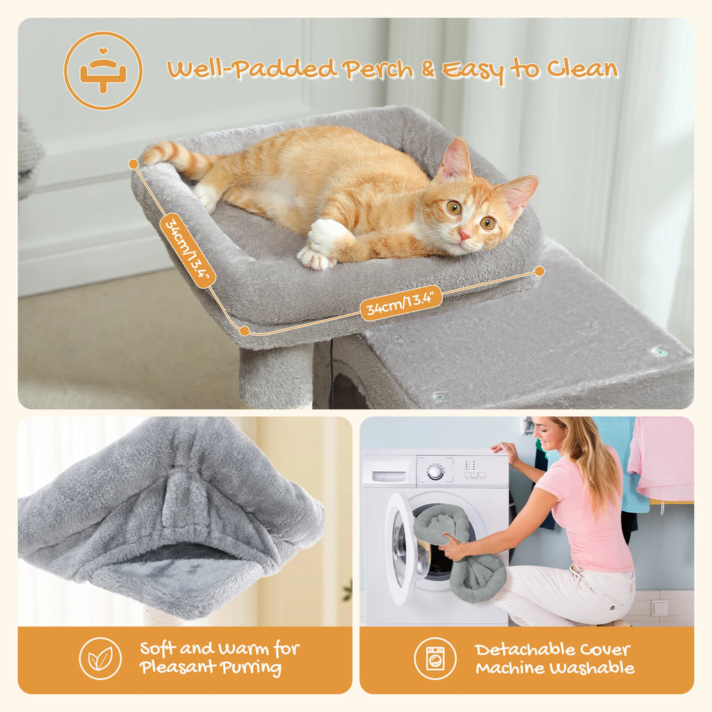 Arbre à Chat XXL Multi-Niveaux - Tour avec Griffoirs Sisal, 2 Niches, Jouets Intégrés