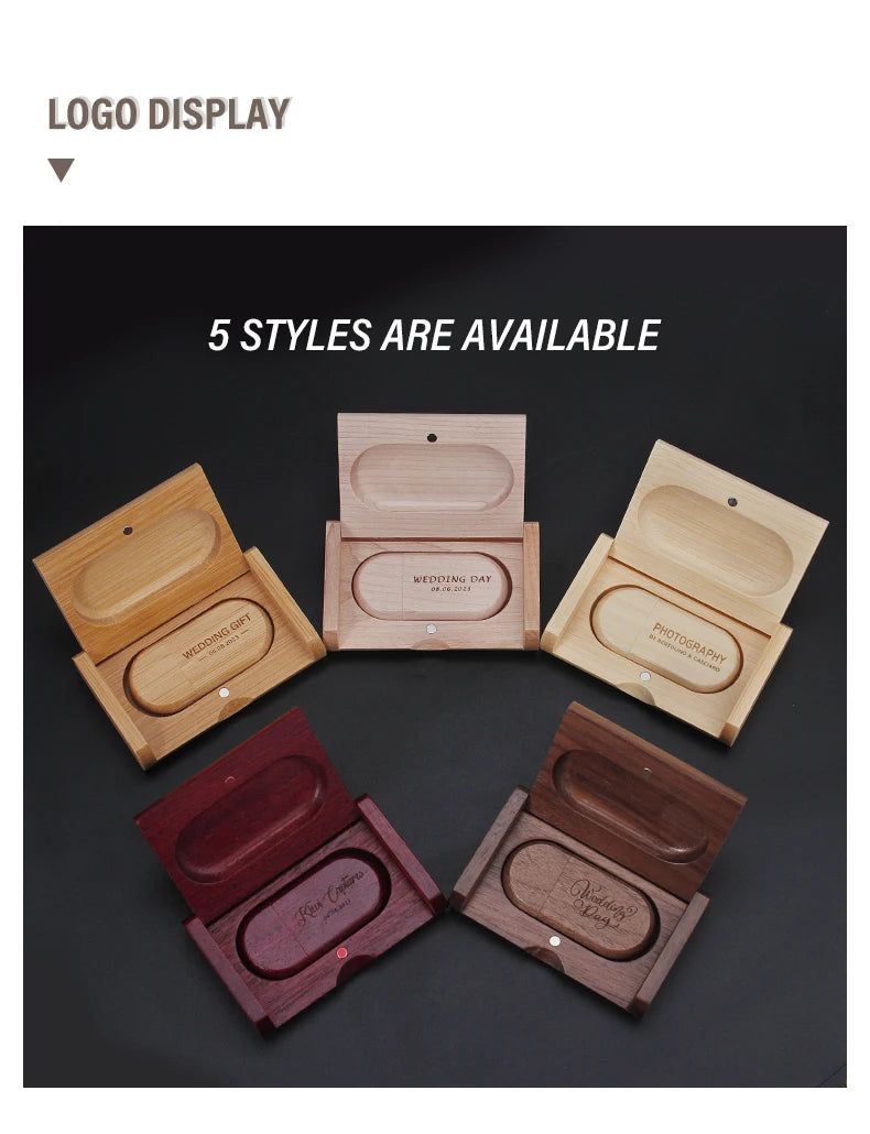 Clé USB 2.0 Bois Personnalisable 4GB 16GB 32GB 64GB avec Boîte Cadeau Mariage Photo