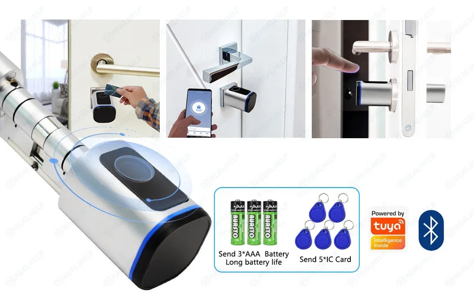 Cylindre de Serrure Connectée Tuya – Empreinte, Carte, App, Clé – Portes EU 35-55mm
