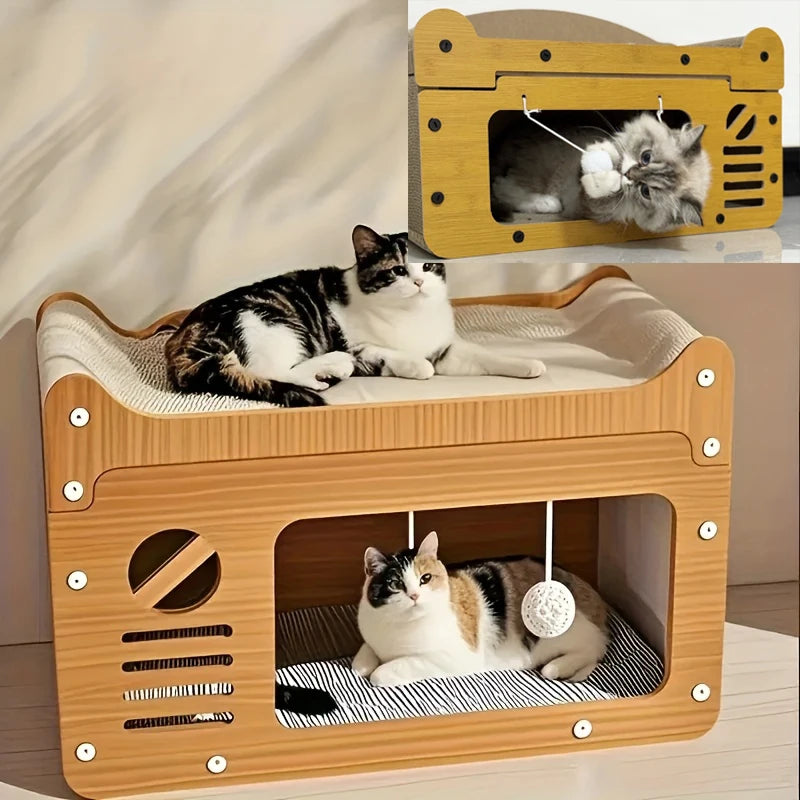 Maison pour Chat avec Griffoir - Abri Intérieur Multi-Niveaux Repos et Jeu Familles Multi-Chats