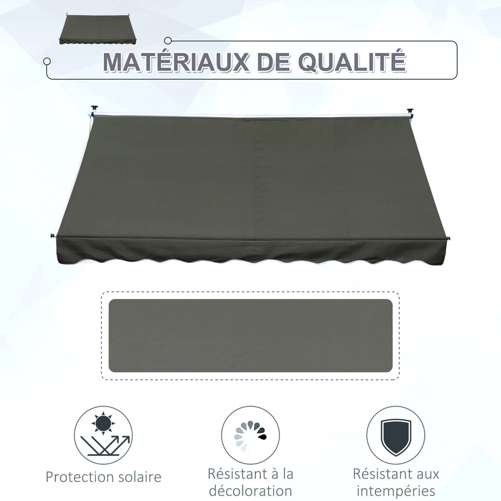Auvent Rétractable Manuel Outsunny 3m x 1,5m – Toile Polyester Anti-UV, Cadre Aluminium