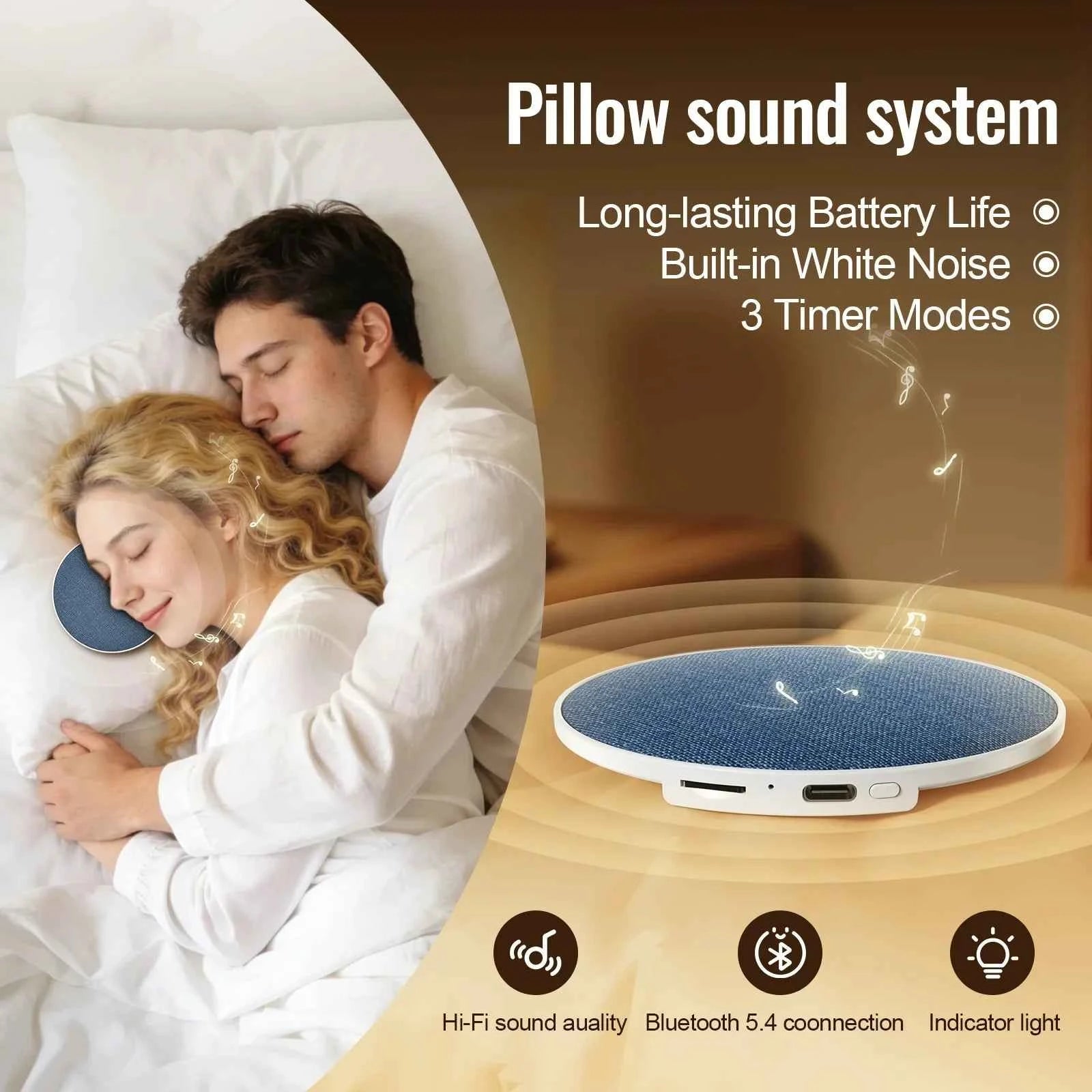 Enceinte Sous-Oreiller Bluetooth 5.4 – Son HiFi Privé, Aide au Sommeil, 360°