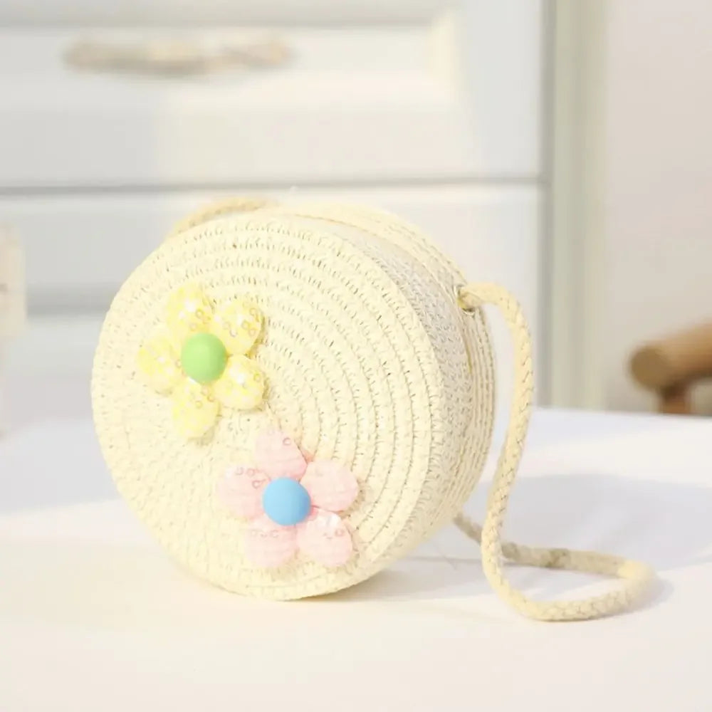 Children Straw Beach Bag Cute Heart Pattern Shoulder Bag Straw Crossbody Bag Handbag Baby Coin Purse Casual Messenger Bag