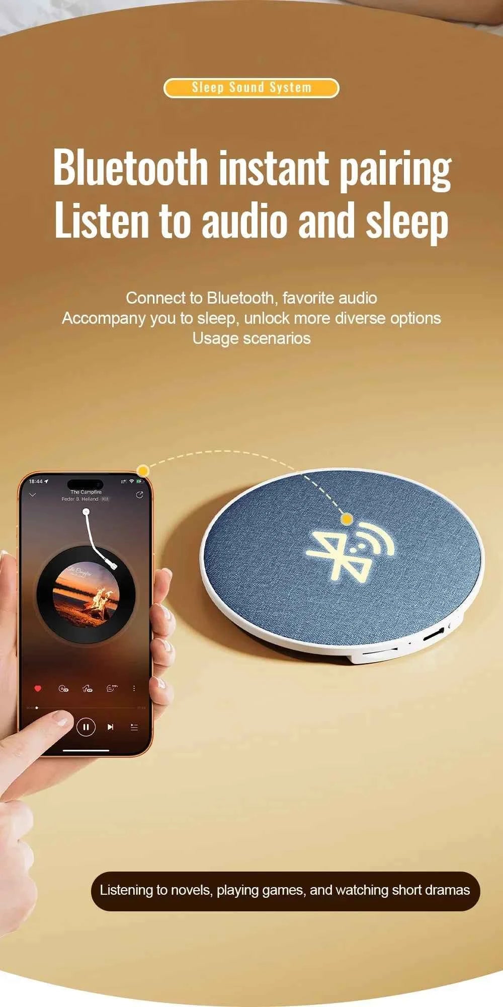 Enceinte Sous-Oreiller Bluetooth 5.4 – Son HiFi Privé, Aide au Sommeil, 360°