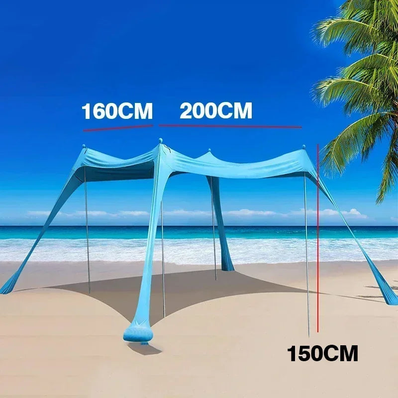 Tente de Plage Familiale 3x3m - Auvent Pliable Pare-Soleil, Coupe-Vent, Polyester, Grande Capacité - Camping Plage