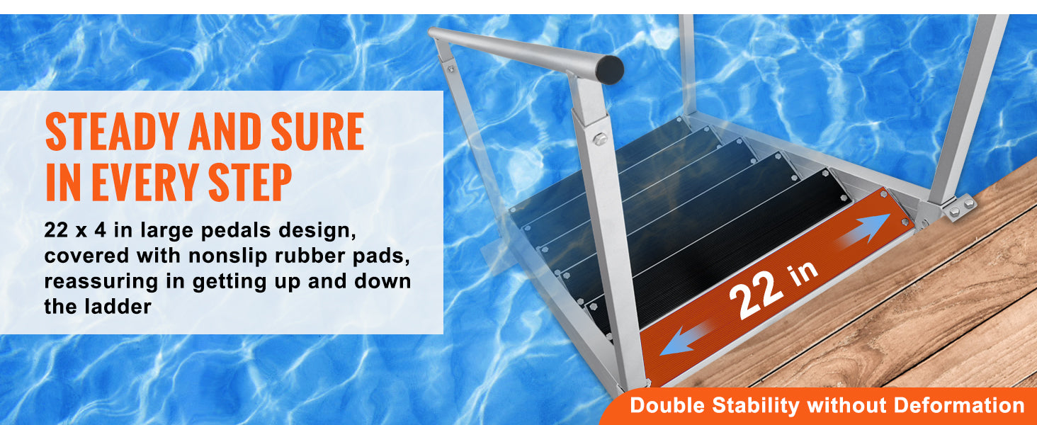 Échelle Ponton Aluminium Double Rampe - 4/6 Marches Antidérapantes, Hauteur Ajustable, 227kg - Piscine Bateau Lac