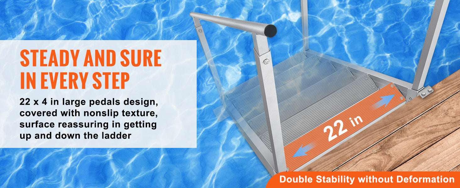Échelle Ponton Aluminium Double Rampe - 4/6 Marches Antidérapantes, Hauteur Ajustable, 227kg - Piscine Bateau Lac